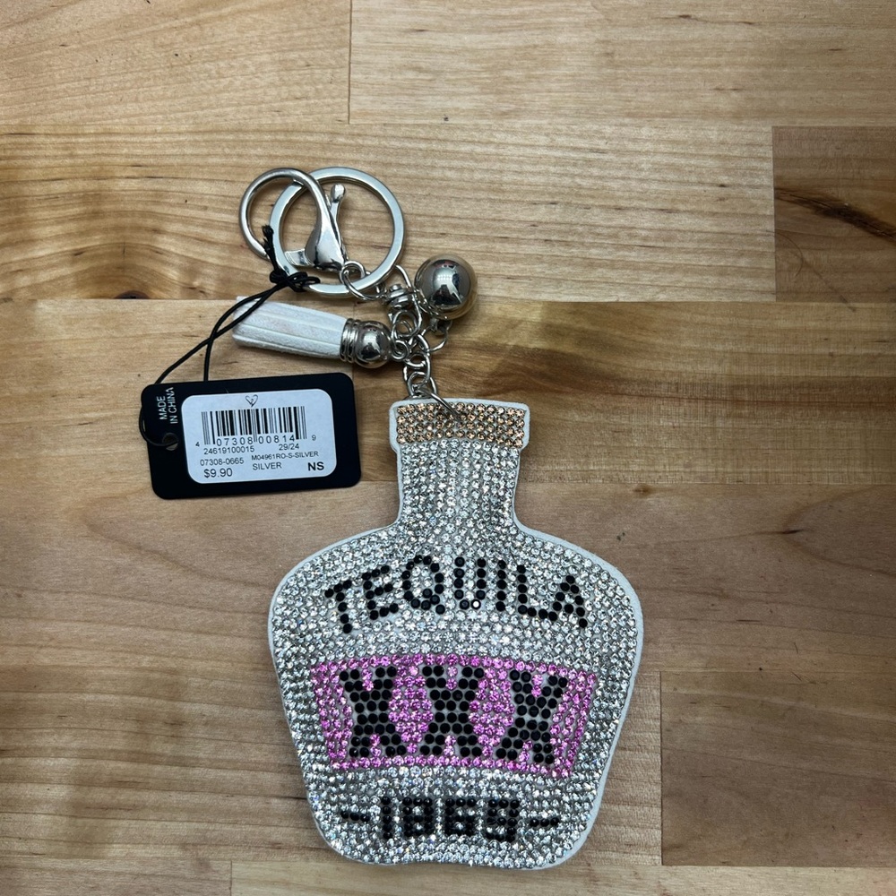 Tequila Bottle Keychain with Rhinestones